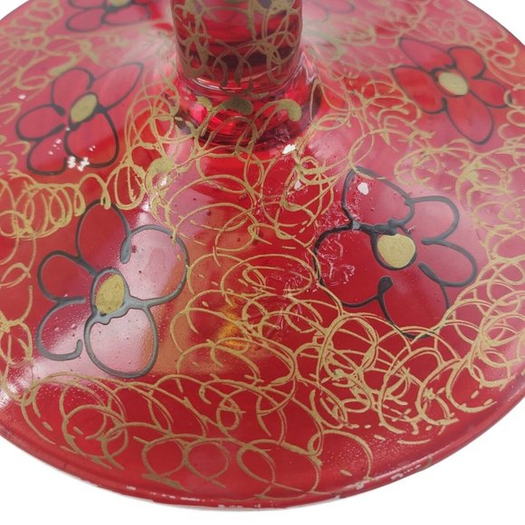 Set 2 Royal Danube Hand Painted Martini Crystal Glasses Romania Gold Red Flowers - Picture 6 of 9